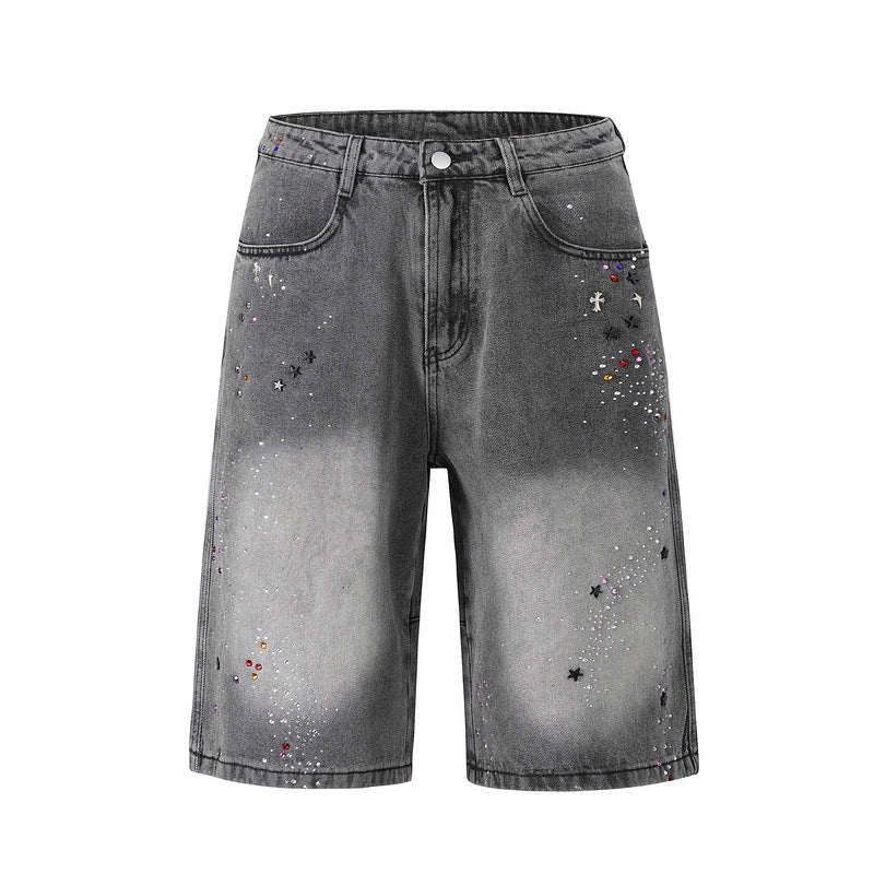 Denim shorts and jeans with sparkling rhinestones