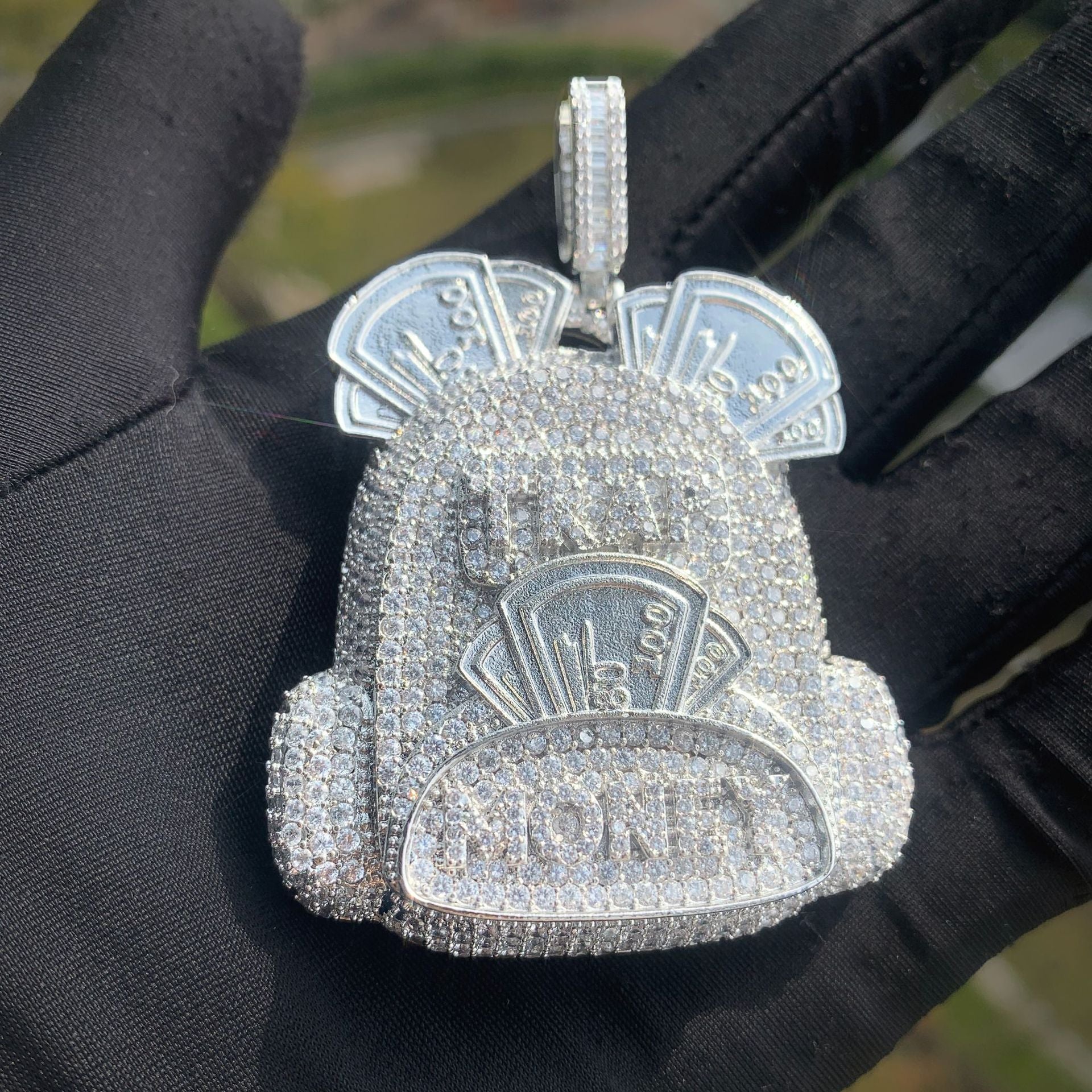 Ice out money bag pendant