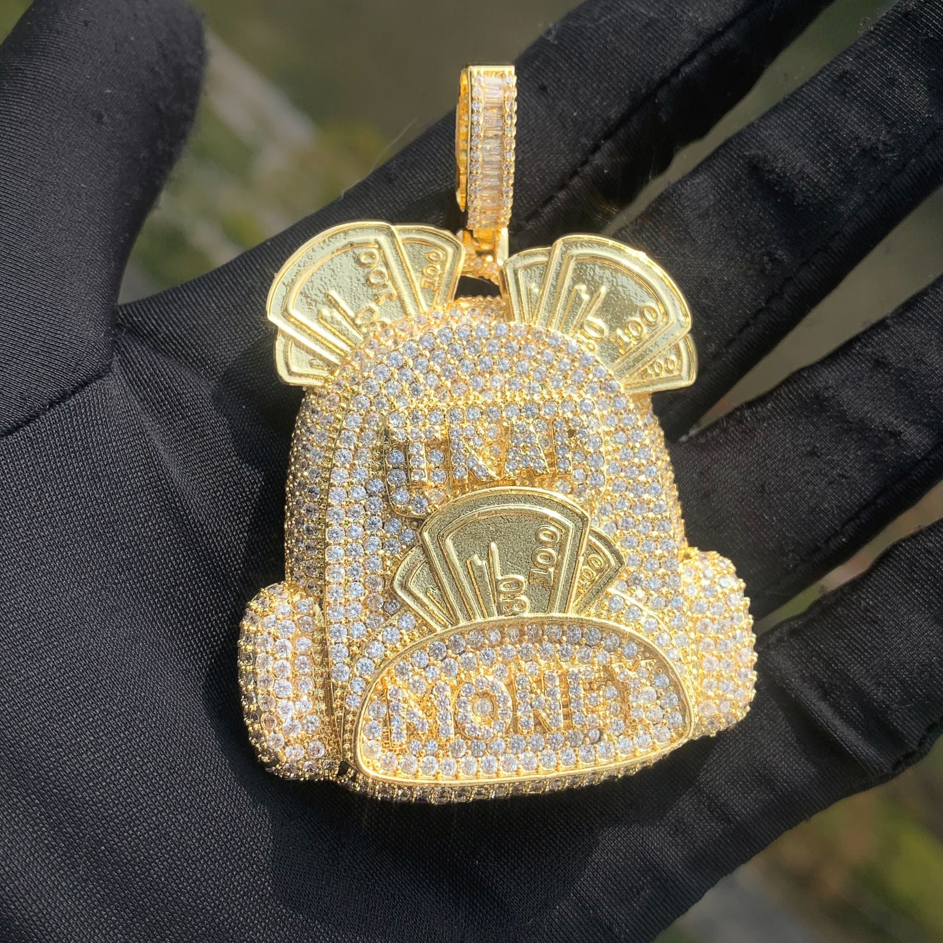 Ice out money bag pendant