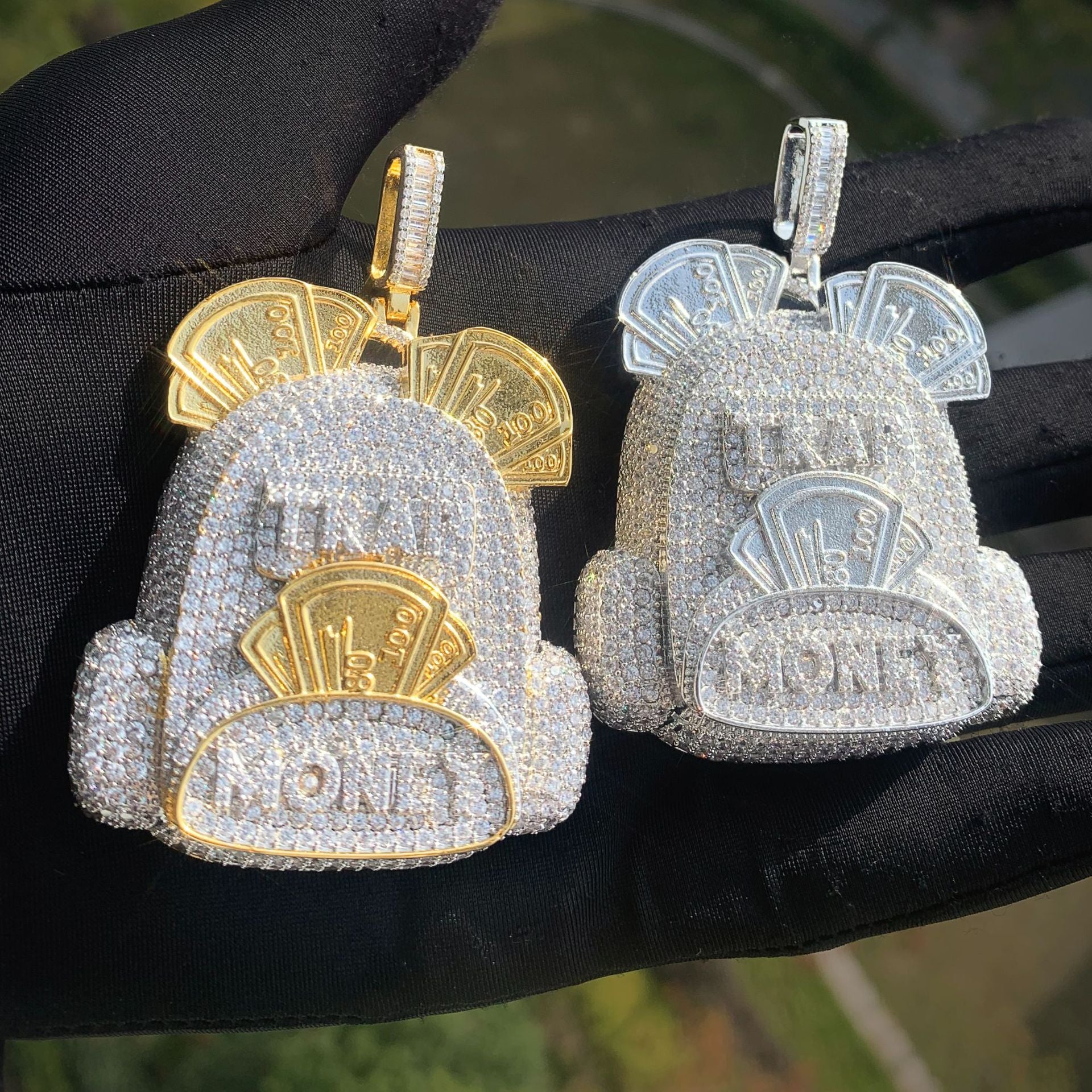Ice out money bag pendant