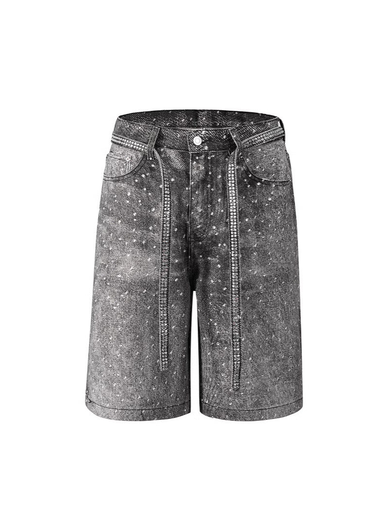 Denim shorts and jeans with sparkling rhinestones