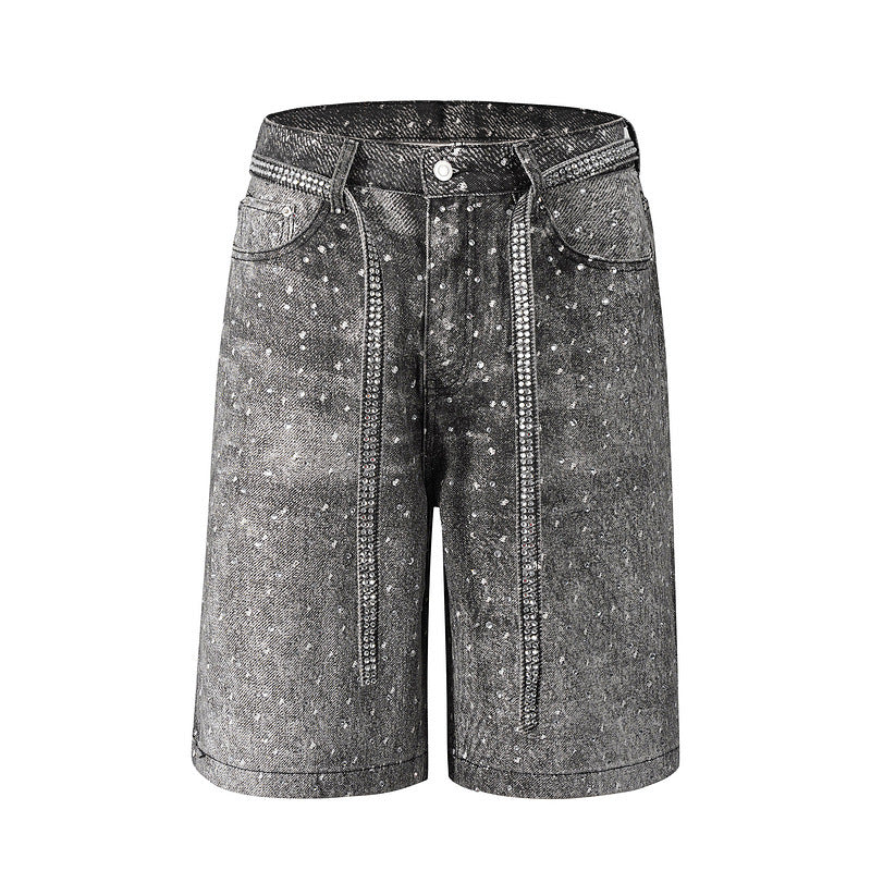 Denim shorts and jeans with sparkling rhinestones