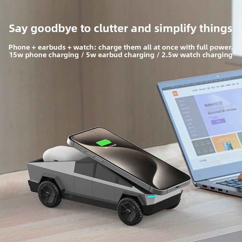Cybertuck Inspired 3 in 1 wireless charging dock for iphone, Apple Watch & Airpods