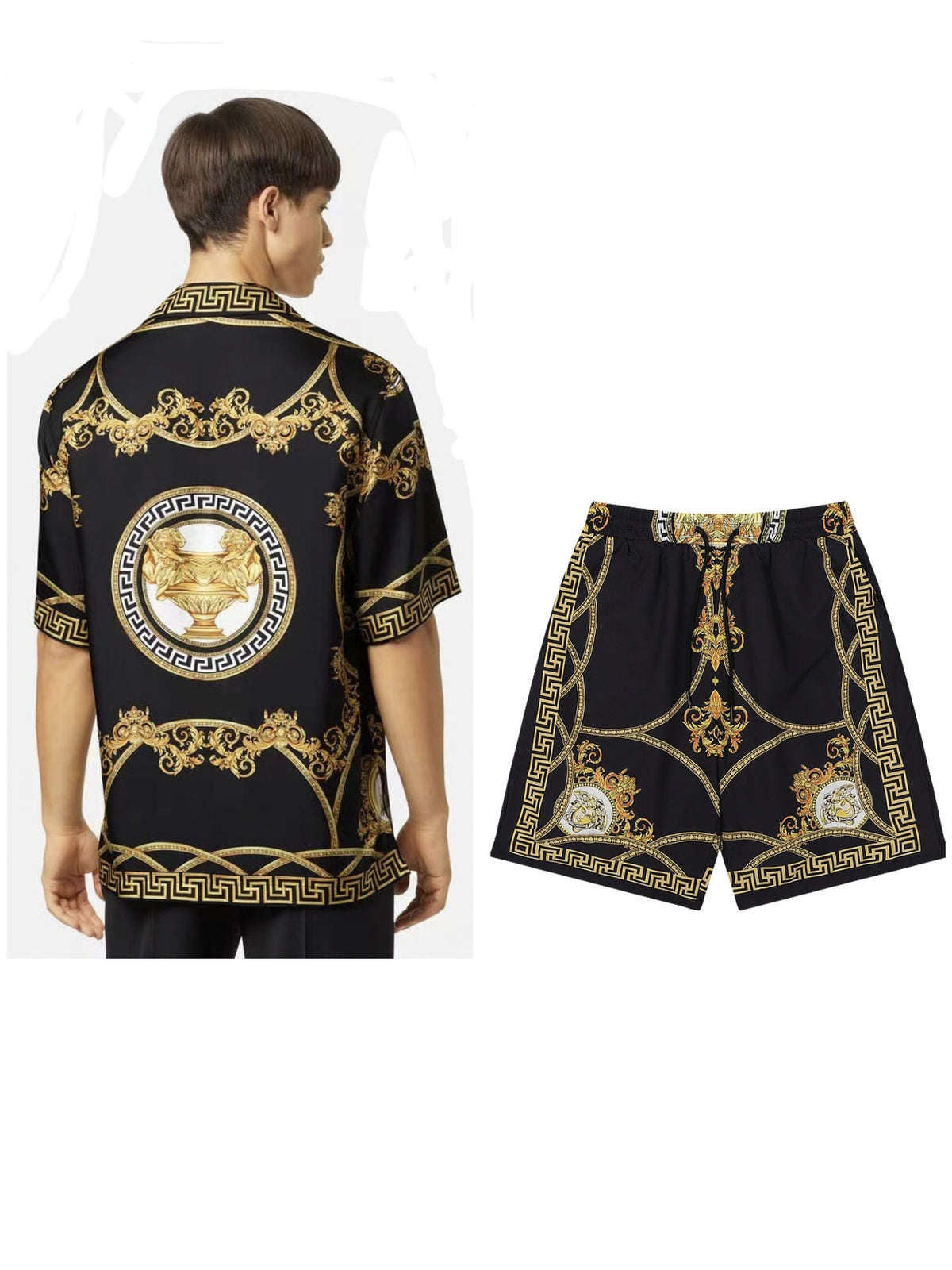 Prada and Versace Collared shirt and shorts set