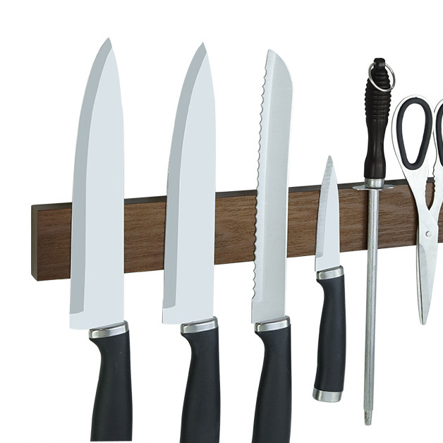 Minimalist wooden magnetic knife bar