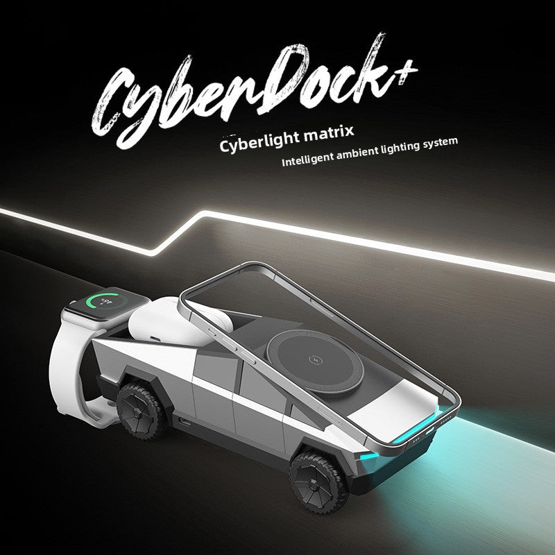 Cybertuck Inspired 3 in 1 wireless charging dock for iphone, Apple Watch & Airpods
